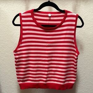 Red and Peach Striped Sleeveless Knit Top